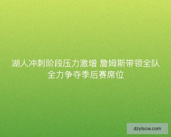 湖人冲刺阶段压力激增 詹姆斯带领全队全力争夺季后赛席位